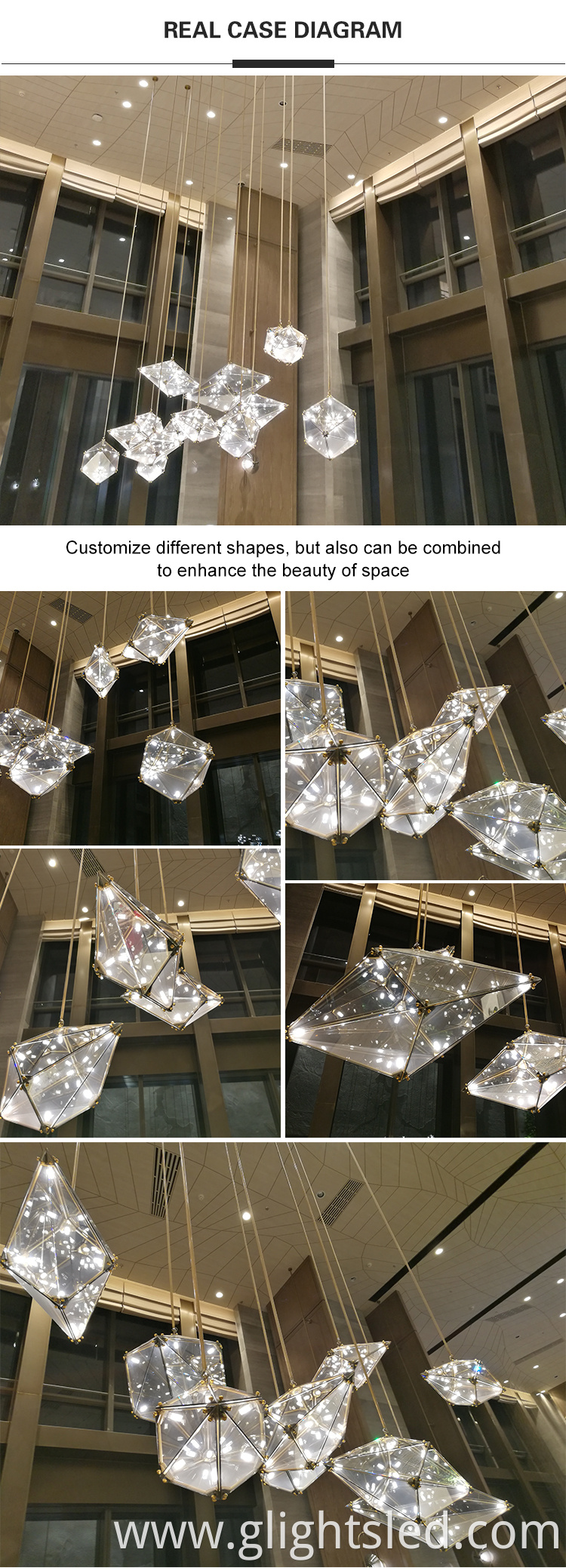 Classic glass crystal modern indoor decoration hotel lobby chandelier pendant light